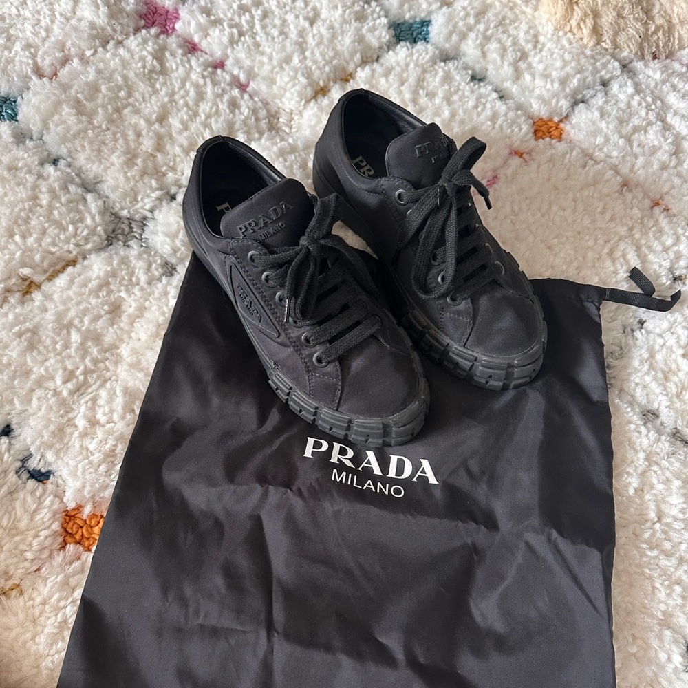 Prada wheel cassetta lace up sneakers in nylon 38